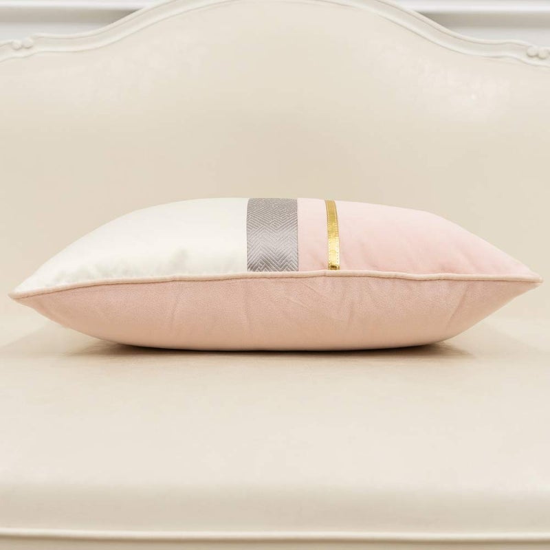 Avigers 12 x 20 Inches Pink White Gold Leather Striped Patchwork Velvet Cushion Case Luxury Modern Throw Pillow Cover Decorative Pillow for Couch Living Room Bedroom Car - Image 3